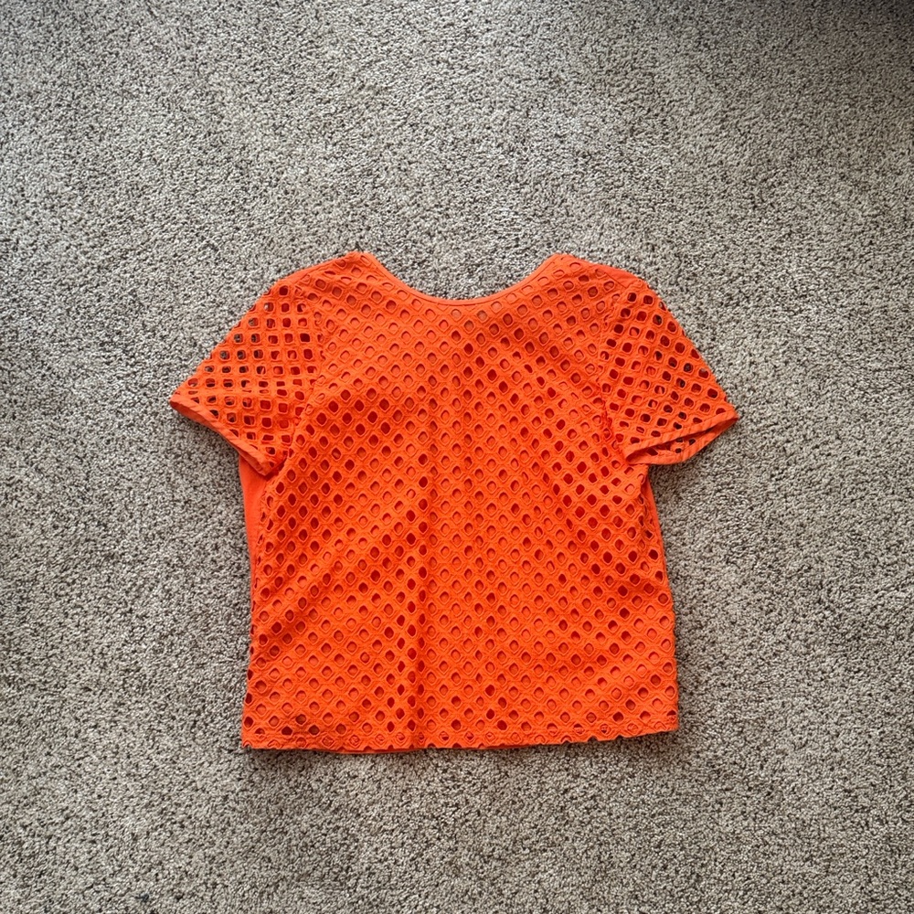 Tory Burch Vibrant Orange Eyelet Short Sleeve Top